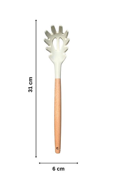 rubihome Hard Silicone Spaghetti Ladle with Bamboo Handle
