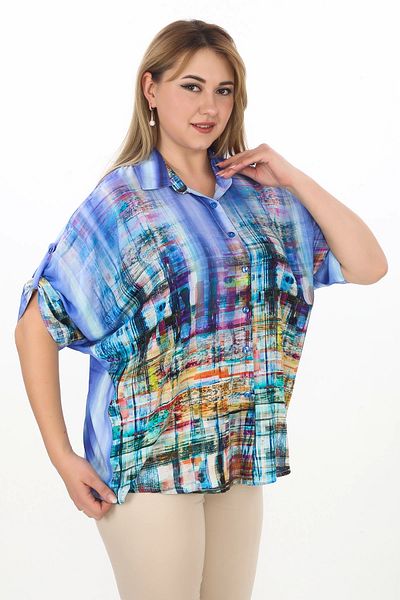 Lady Majestic Cămașă cu mânecă liliac 100% viscoză Confortabilă, mărime mare, cu modele colorate