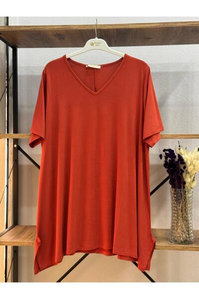 ÖZNE BUTİK Women's 100% Cotton V-Neck Short Sleeve Tunic