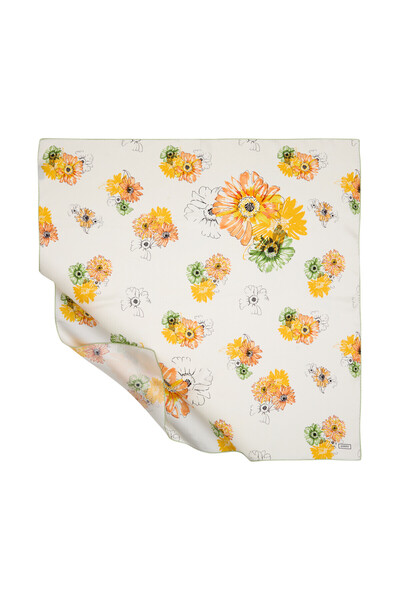 ipekevi Eșarfă de mătase Tivil cu o singură floare, albă, galbenă