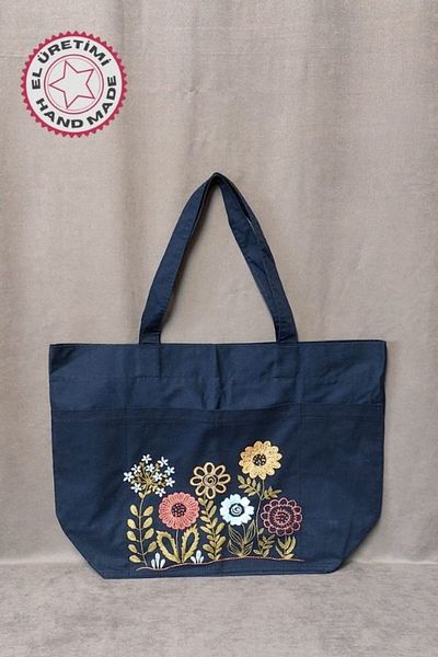 Uretti - Ülkü 1188 2454 Geantă de umăr mare, broderie manuală, brodată - bleumarin