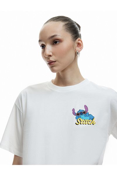 Koton Stitch Licensed Back Printed Short Sleeve Crew Neck Cotton Oversize T-Shirt