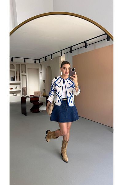 Sezgi Tekin Godeli Bell Navy Blue Denim Skirt