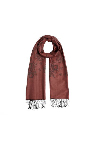 ipekevi Burgundy Cross Stitch Pattern Cotton Silk Shawl