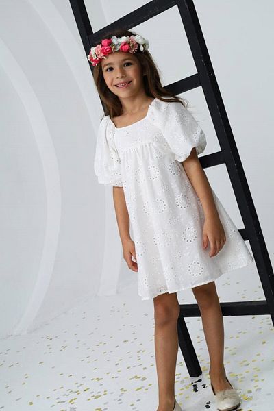 HC Kids Wear Girl's Summer 80% Cotton Scalloped White Dress