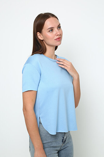 Oasis Women's Modal Textured Soft Textured Six Oval Crew Neck Basic T-Shirt