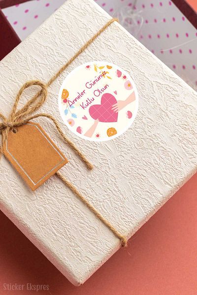 Sticker Ekspres Pink Heart Mother's Day Sticker Waterproof Sticker