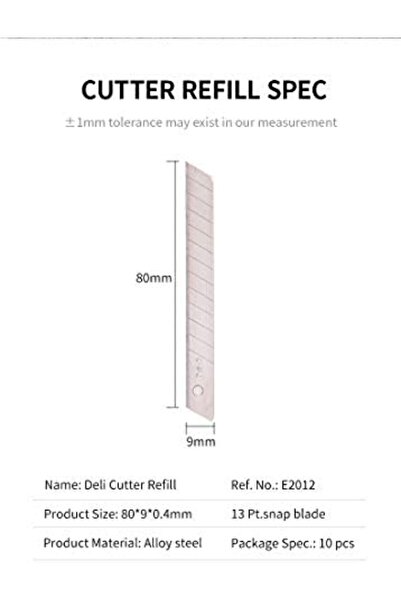 Deli E2012 Cutter Blade|10pcs Snap-Off Blades|SK5|80mmx9mmx.4mm