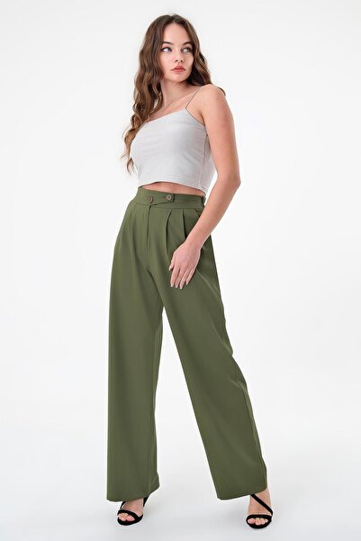 Hazel Kadın Haki Kore Model Palazzo Pantolon