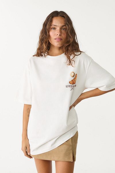 JANSO GROUP Thick Cotton Croissant Printed Oversize T-Shirt