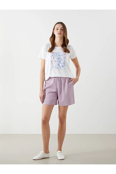 LC Waikiki LCWAIKIKI Pantaloni scurți de damă clasici liliac cu talie elastică