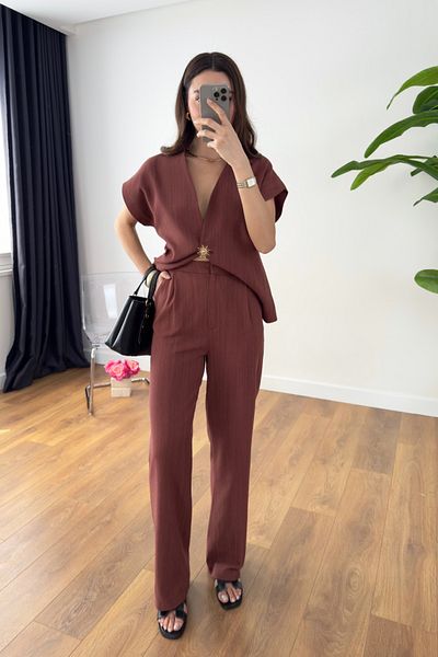 BİRCANÇİL Moona Tile Gold Buttoned Vest Suit