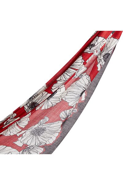 ipekevi Red Poppy Patterned Wool Silk Shawl