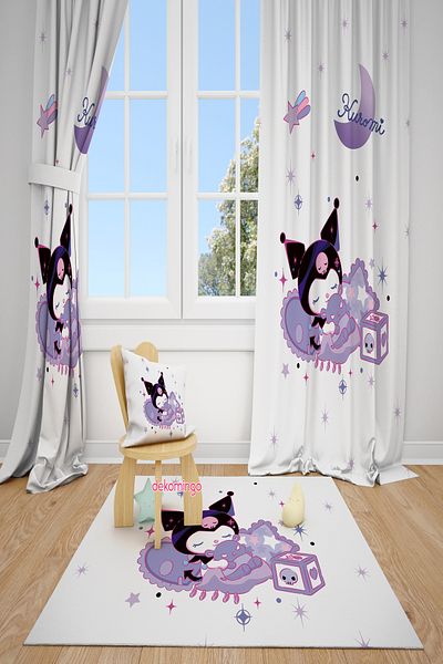 dekomingo White Cloudy Kuromi Patterned 2 Wings Background Curtain