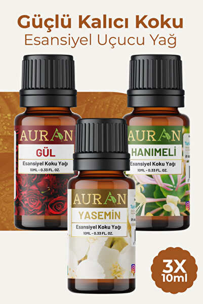 AURAN Yasemin Hanımeli Gül Saf Esansiyel Uçucu Yağ Buhurdanlık Yağ Difüzör Esans Aromaterapi Yağ 3x 10 ml