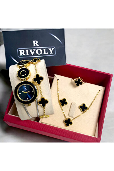 Rivoly طقم نسائي أنيق ستيل , يتكون من ساعة مقاومة للماء