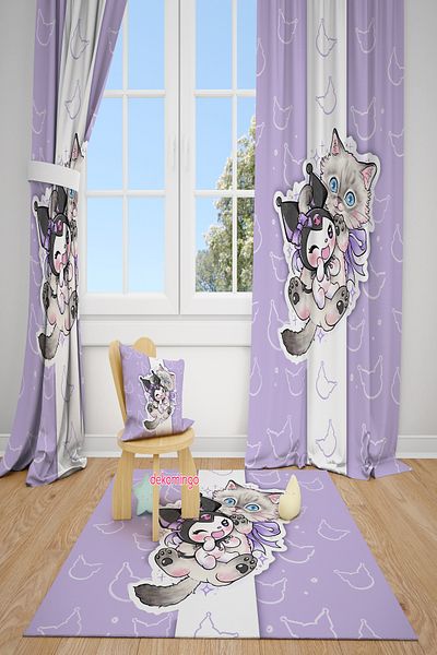 dekomingo 2 Wing Background Curtain with Cat and Kuromi Pattern