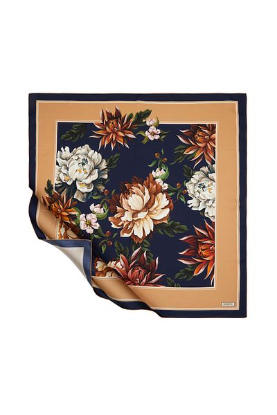 ipekevi Μπλε Navy Gold Garden of Paradise Tivil Μεταξωτό Φουλάρι