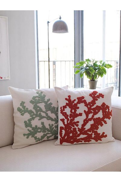 Home Embroidered Coral Patterned Throw Pillow Cover - Set of 2