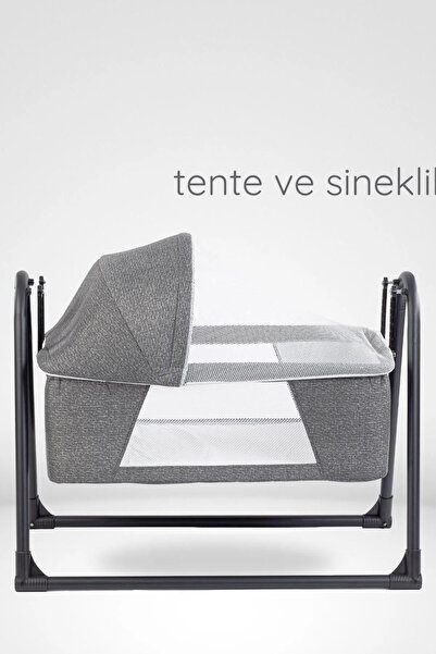BEBBEK AVM Anne Yanı Cibinlikli Ve Tenteli, Sallanır. Keten , Portatif Sepet Beşik-antrasit
