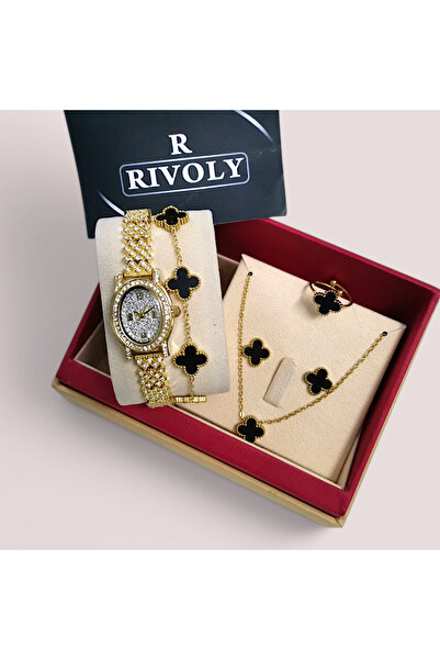 Rivoly طقم نسائي أنيق ستيل , يتكون من ساعة مقاومة للماء