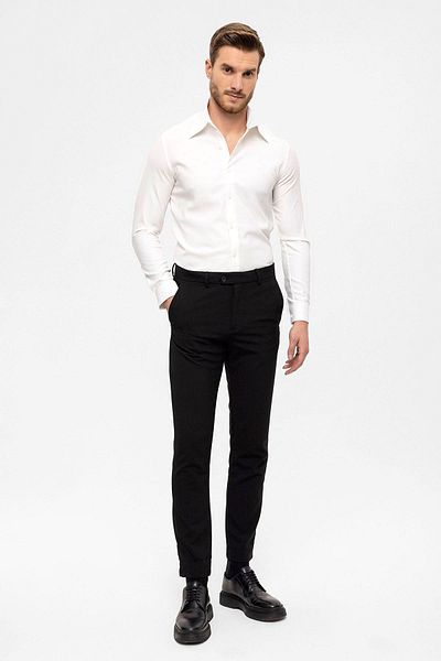 Antioch Black Men's Slim Fit Trousers with Accessory Detail