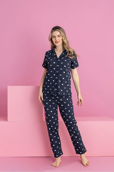ZambakModa Black Pajama Set with White Heart