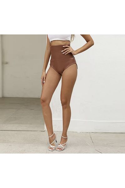 NYC GİYİM TEKSTİL Ultra High Waist Faux Leather Micro Shorts