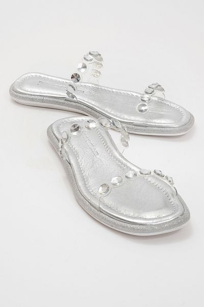 Dericlub Papuci eleganti cu piatra transparenta - piele naturala