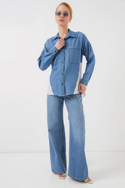 MODAVERA Back Detailed Denim Shirt 20305 - Blue