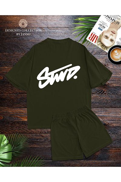ACTIVE MODA - Men's Short Sleeve Dwts5 Printed Tshirt-Shorts Set Large Size 2-Pack Oversized