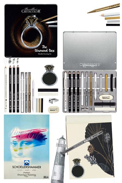 GLANCE Cretacolor Diamond Box Luxury Drawing Premium Drawing Set 15 Piece Metal Box Sketch Set