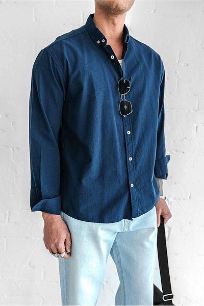 ablukaonline Мъжка риза Relax Fit Casual Slim, тъмносиня