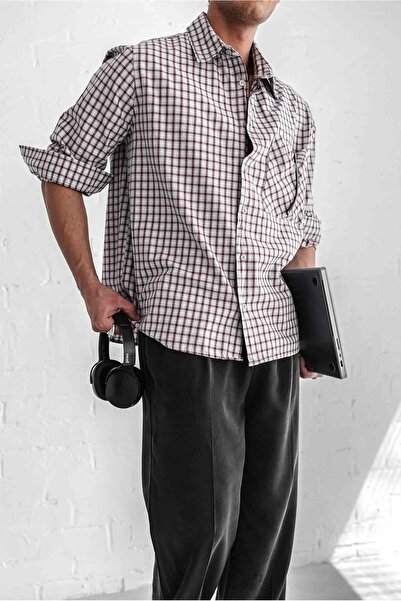 ablukaonline Чоловіча сорочка оверсайз з принтом у клітинку, світло-сіра