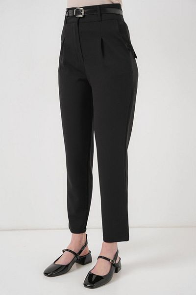 modaserdem Pleated Belted Fabric Trousers 6725 - Black