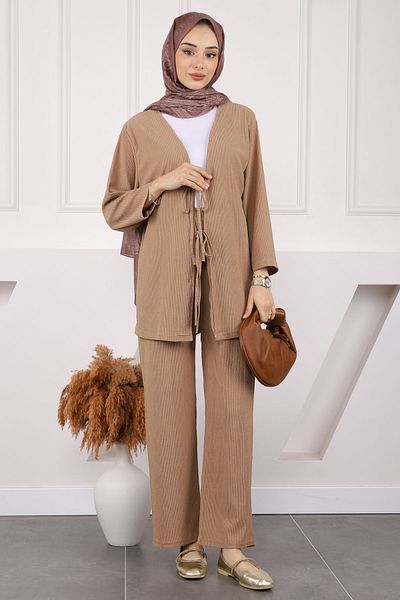 İmajButik Σετ παντελόνι κιμονό με μπροστινό δέσιμο Mink