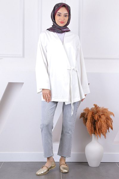 İmajButik White Cross Tie Kimono