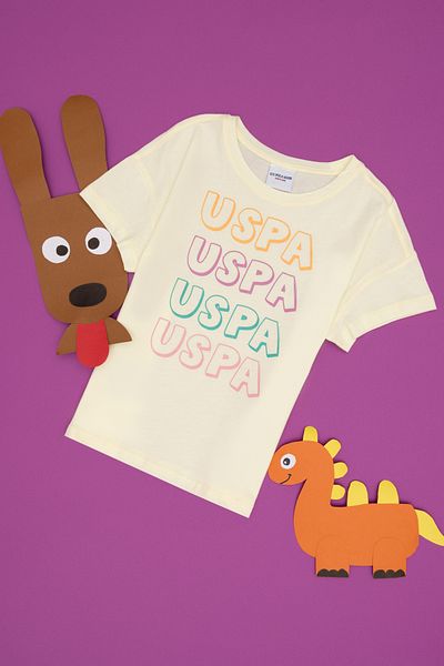 U.S. Polo Assn. Girl's Lemon Crew Neck Cotton Colorful Uspa Printed T-Shirt 50306191-Vr035
