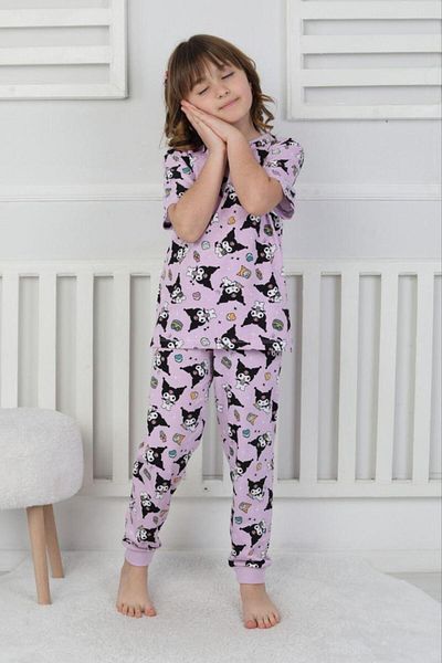 ZUZUNGA Short Sleeve Kuromi Patterned Girls' Pajama Set Lilac 4-13 Years