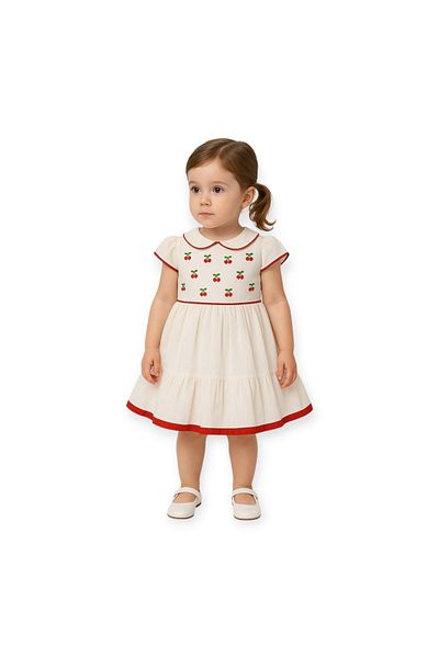 Biberon Çocuk Giyim Sugar Cherry Embroidered Bebe Collar Dress 6/24