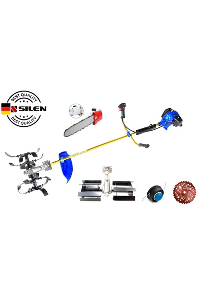 Silen Model Dafu Benzinli Yan Tırpan Toprak Çapalama Makinesi Dal Budama Aparatlı Set