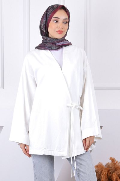 İmajButik White Cross Tie Kimono