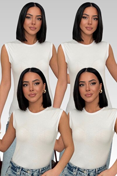 Lunamiratto Women's White 4-Pack Crew Neck Cotton Sleeveless Body Zero Sleeve...