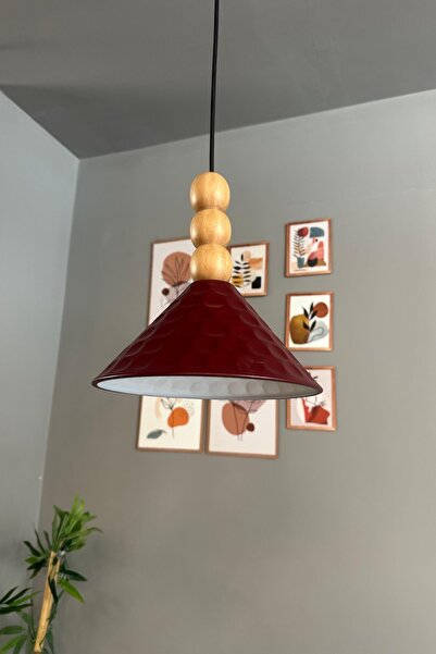 Bamyum Rumy Vişne Çürüğü Tekli Avize Ahşap Üçlü Boncuk Başlık Sarkıt Ofis Sho...