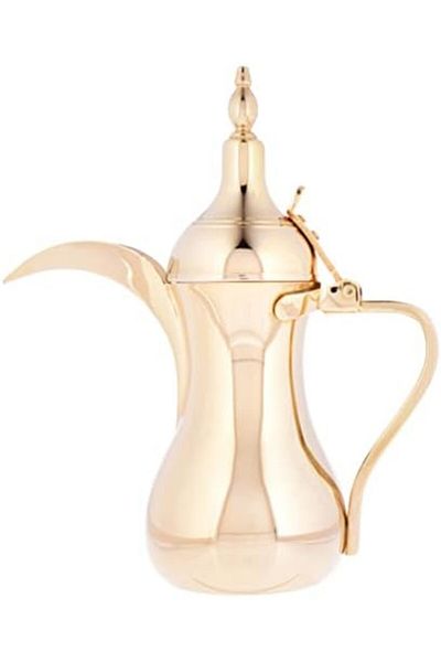 ALSAIF Dallah from Saif, 32 oz., ideal for preparing and serving Arabic coffee. Gold color.