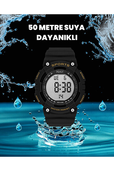 Penly Dijital Kol Saati 349-1 Serisi Sarı Detaylı Su Geçirmez + Alarmlı Krono...