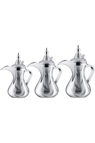 ALSAIF Saif Dallah Set 26/32/48 oz with elegant traditional design, ideal for preparing and serving coffee, chrome color
