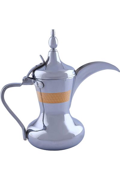 ALSAIF Dallah from Saif, 48 oz., ideal for preparing and serving Arabic coffee. Gold color.