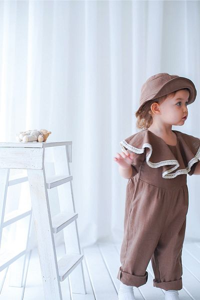 Catz Kids Кафяв ленен гащеризон с връзки Vera