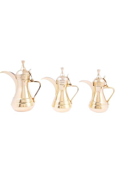 ALSAIF Arabic Coffee Pot Set from Stainless Steel, Al-Saif Brand, 3 Pieces - Golden